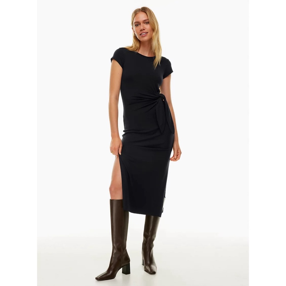 NWOT Aritzia Wilfred Fortune Midi Tie Waist Dress, Black, Small